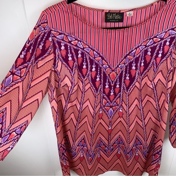 Vintage Bob Mackie Wearable Art Pink Purple Long Sleeve Graphic Tunic Top sz M - Picture 2 of 7